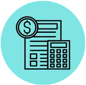 Icon of a document with a calculator and dollar sign representing Accounts Payable for bookkeeping services