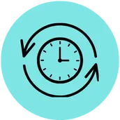 Icon with a clock and two circular arrows surrounding it, representing Clean-Up and Catch-Up Work for bookkeeeping services