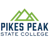 Pikes Peak State College logo with green outline of mountains shows Meticulous Bookkeeping has an associate degree in Accounting.