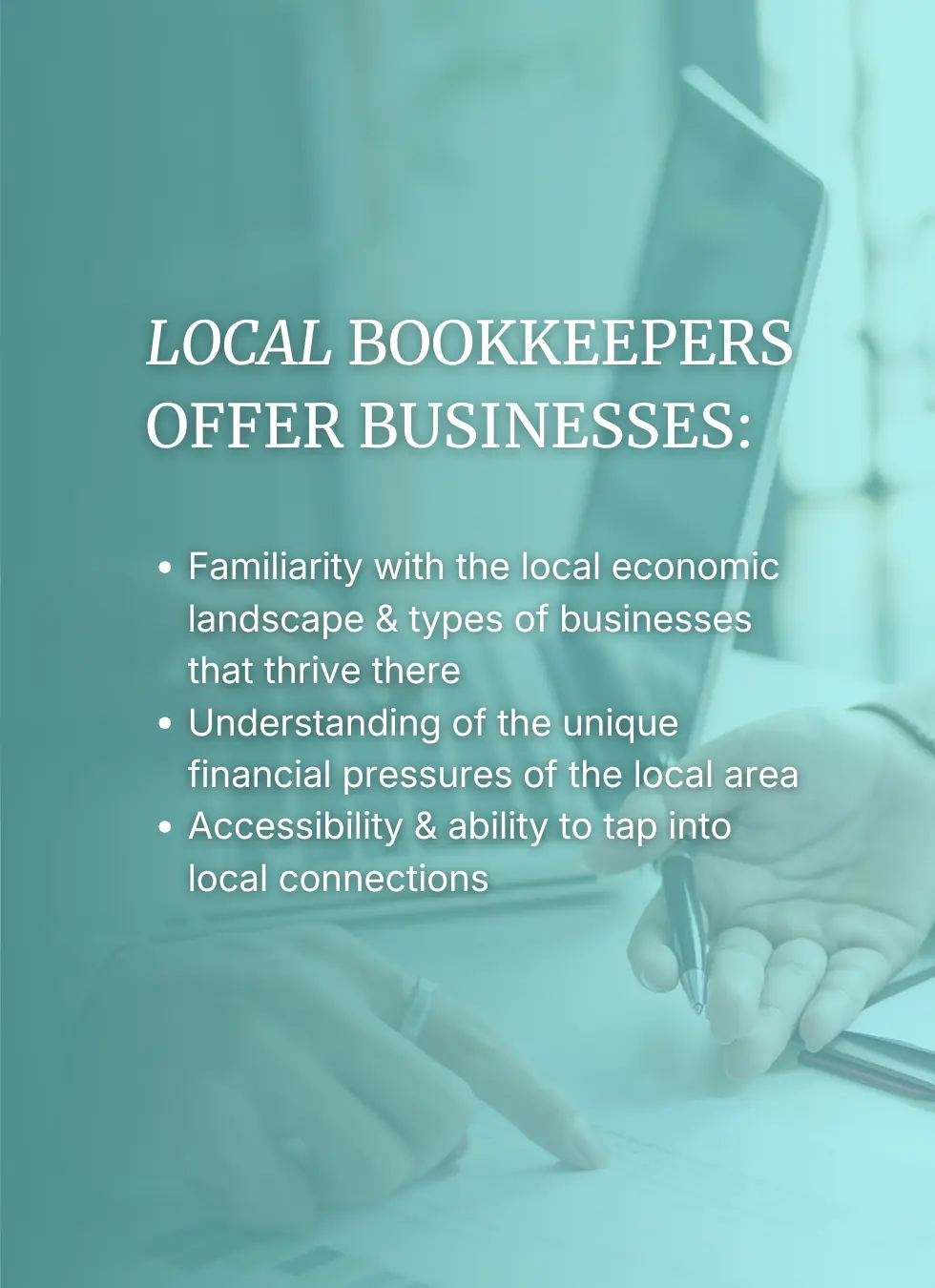 Outline of benefits of hiring a local certified bookkeeper in Fountain, CO.